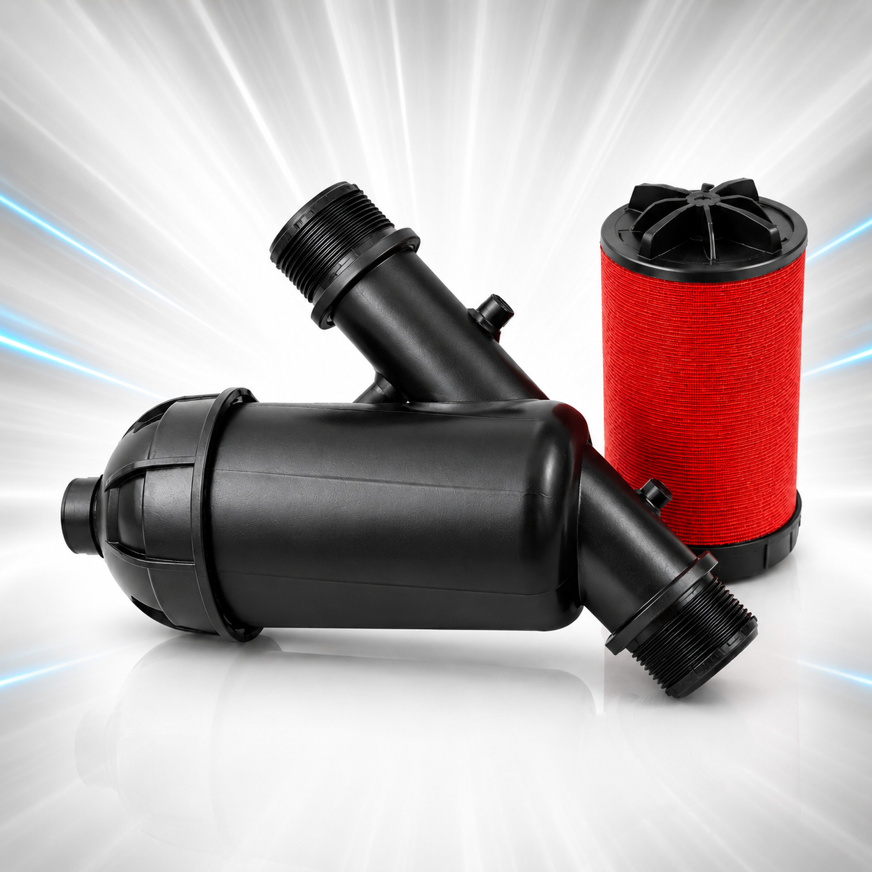 Filtre d’irrigation agricole avec élément filtrant rouge
