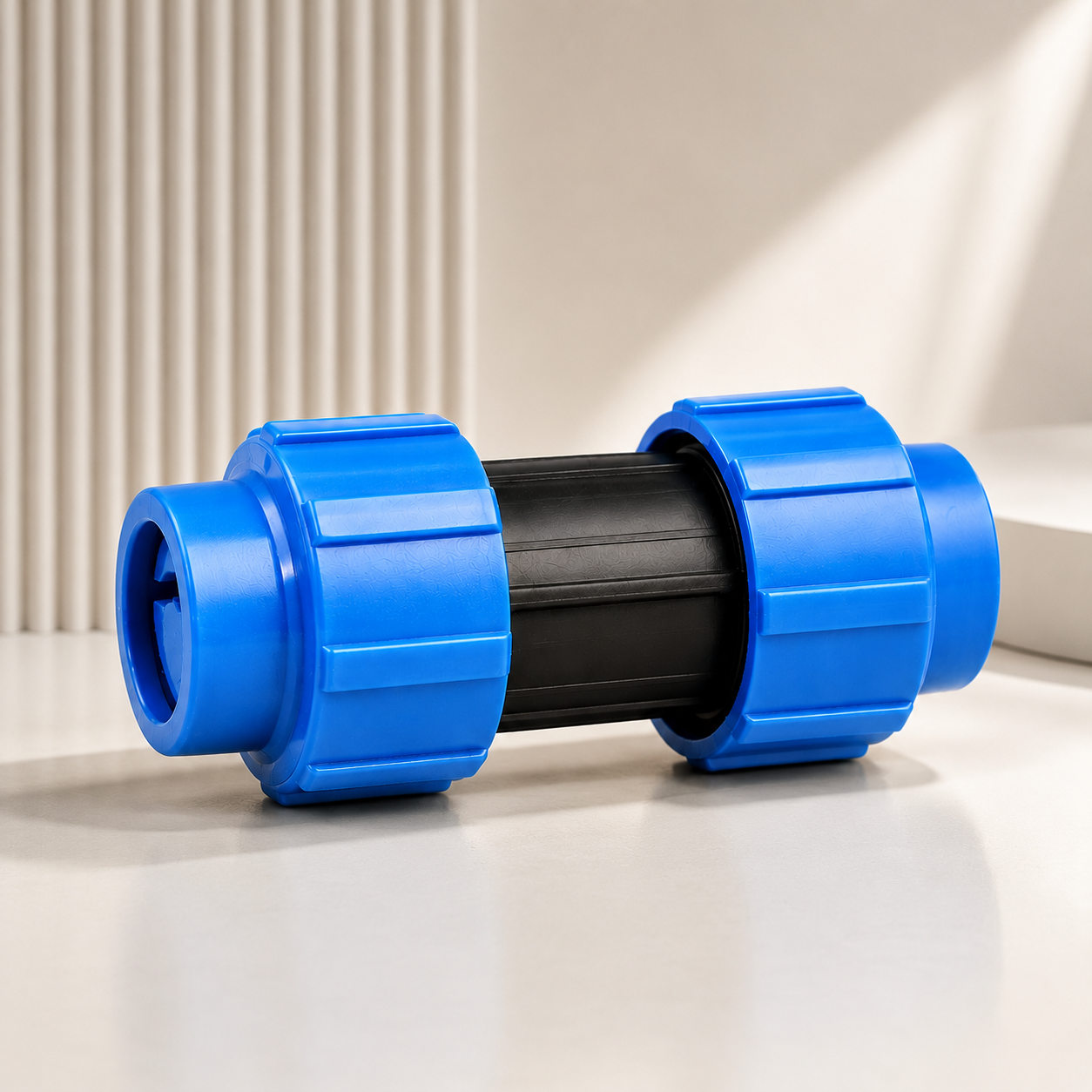 Manchon compression bleu et noir pour tuyau PEHD