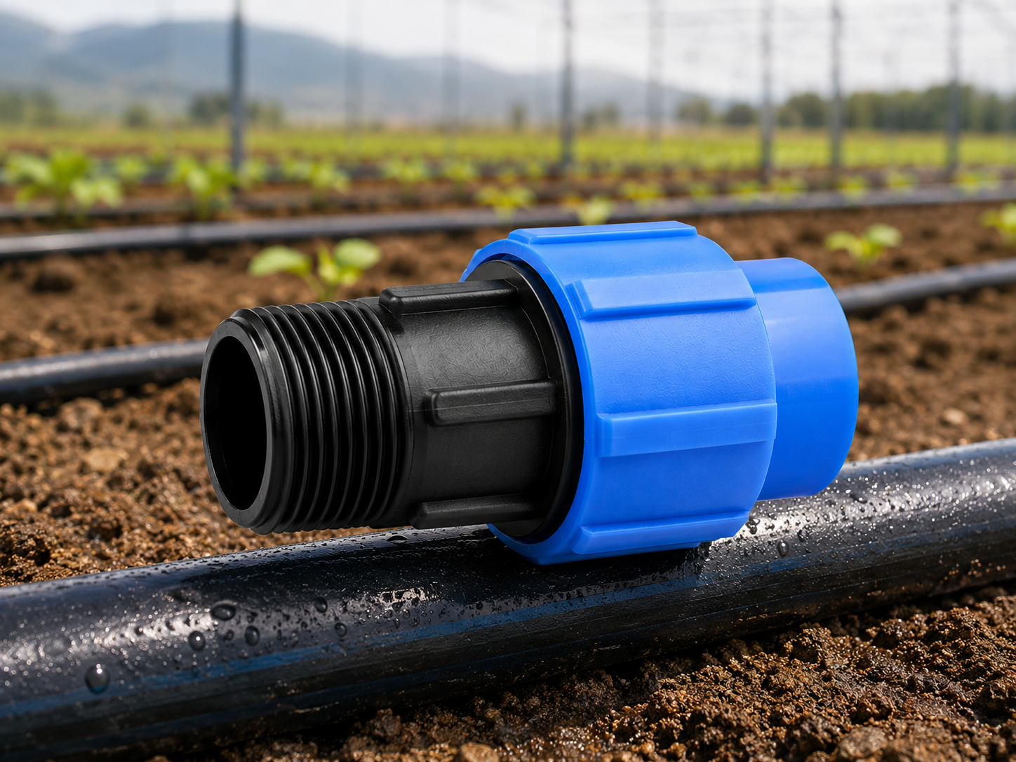 Raccord femelle PEHD bleu et noir pour tuyau irrigation