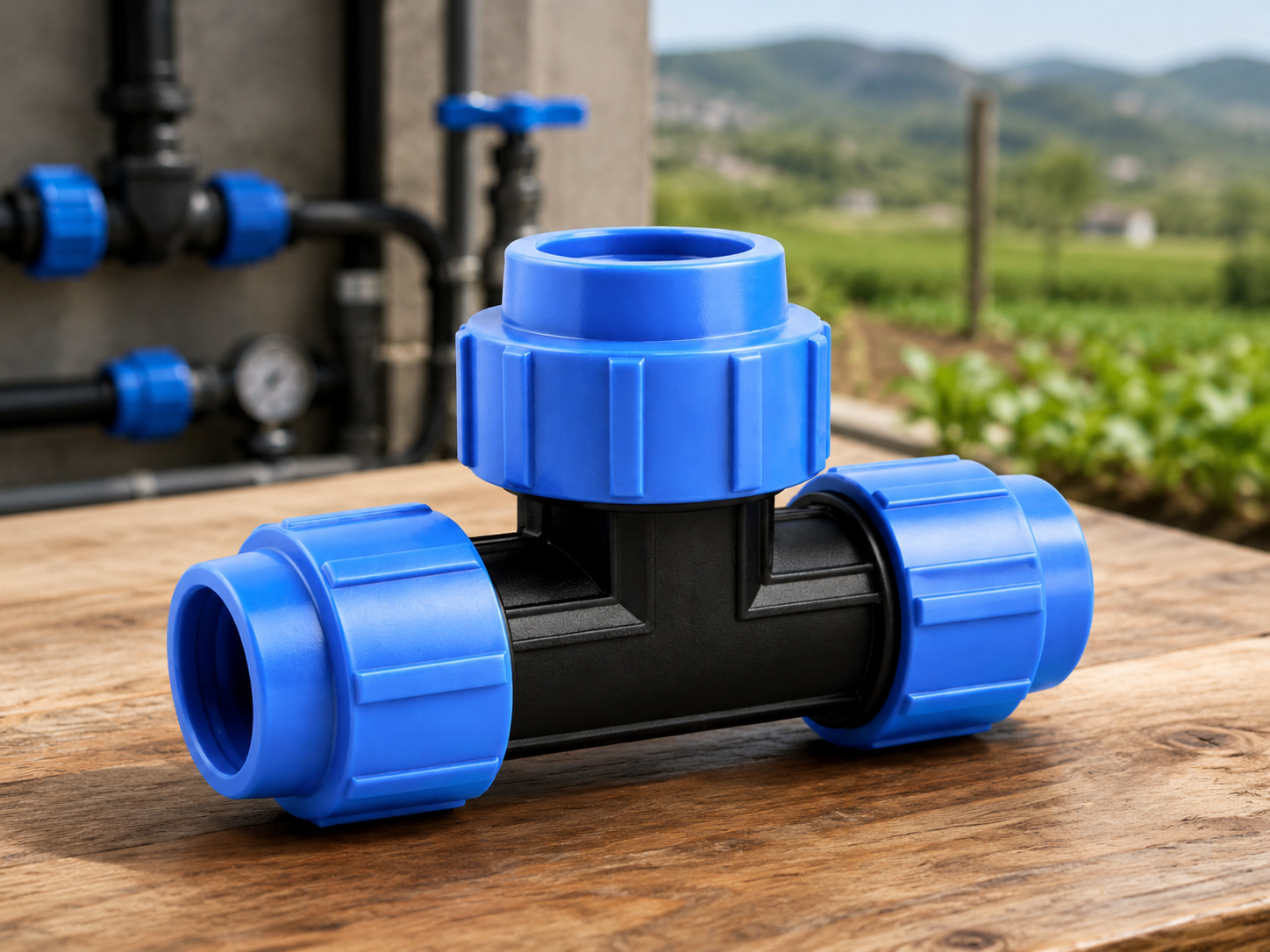 Té PEHD bleu et noir pour tuyau irrigation